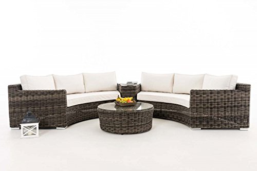 HomeStylist Gartengarnitur Polyrattan Eckbank Marvina Cremeweiss, Grau