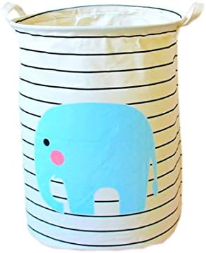 Storage Baskets Home Organizer Bin For Baby Nursery Cotton Foldable Round Linen Barrel Hampers Handles Laundry Bag Baby Toys Clothing Gift Baskets Elephant Porcupine Castle Gifts (Elephant)