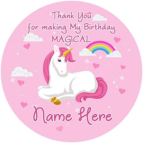 Zen Grafika Personalized Thank You Unicorn Theme Stickers for Kids -24 Stickers Each 4.5 cm