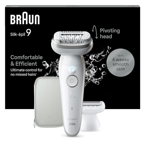 Braun Silk-épil 9, Depiladora Eléctrica Mujer para Una Eliminación del Vello Fácil, Depilación en Seco Y en Mojado, con Cabezal de Rasuradora, Piel Suave Duradera, 9-041, Blanca/Plateada