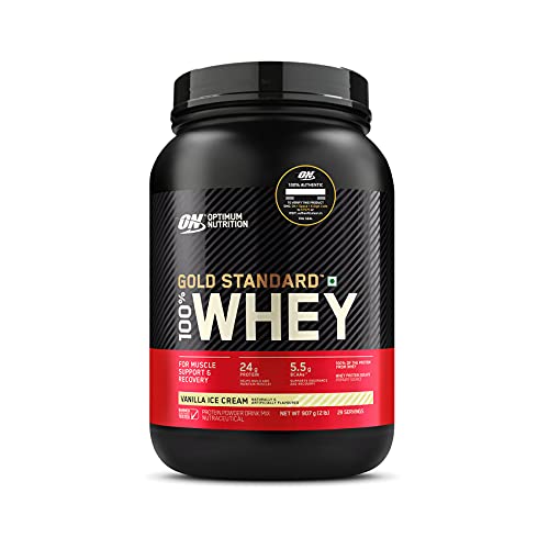Optimum Nutrition (ON) Gold Standard 100% Whey Protein Powder - 2 lbs, 907 g (Vanilla Ice Cream), Primary Source Isolate