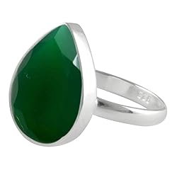 SURYAGEMS Real Pear Shape Green Onyx Sterling