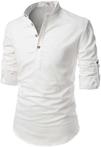 TheLees Transform Roll-Up Sleeve Mandarin Henley Neck Linen Shirts