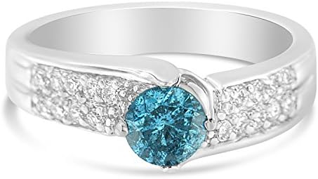 14k White Gold White and Blue Round Cut Diamond Ring (1 cttw, Blue Color, SI1-SI2 Clarity)