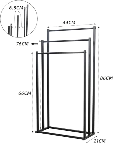 BSJIASHIWEI 3-Tier Black Metal Towel Rack Chrome High Industrial Modern Freestanding Towel Rack Bathroom Accessory Organizer for Bathroom Storage and Towels, Towels, By Tub or Shower
