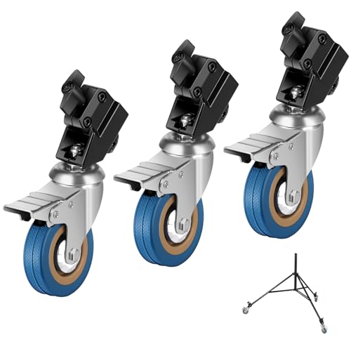 NEEWER 3 Pack Professional Swivel Caster Wheels, Nonslip 360° Rotation Rubber Wheel with Rugged Iron Foot Brake Lock Only for Heavy Duty Light Stand with ø0.9/22mm Legs, NOT for C Stands, ST001