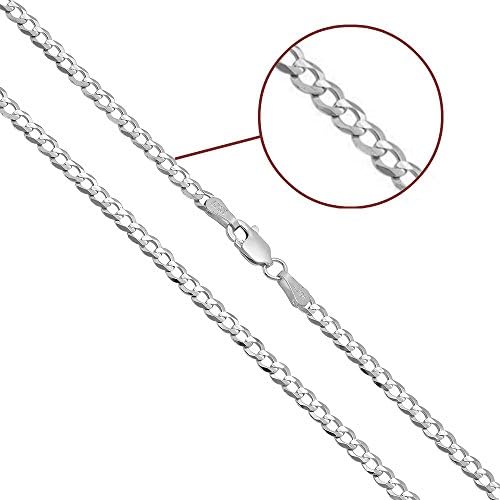 Joule Shop 10K Solid White Gold Cuban Chain 4MM Width Curbed Necklace or Linked Bracelet With Lobster Clasp 18"-30" (22)