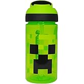 Minecraft Atlantic Creeper Drinks Bottle | Eco Freindly BPA-free Plastic School Water Bottle with Removable straw, spills Proof | Gift for Minecraft fan | Officially licensed Merchandise 450ML