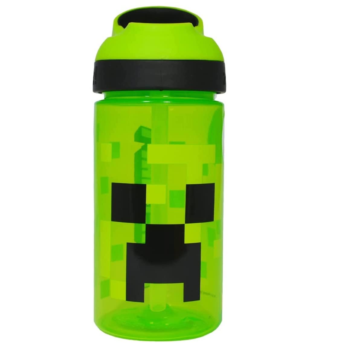 Minecraft Atlantic Creeper Drinks Bottle | Eco Freindly BPA-free Plastic School Water Bottle with Removable straw, spills Proof | Gift for Minecraft fan | Officially licensed Merchandise 450ML