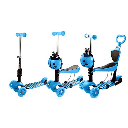 Bluefringe Kick Scooter 3-in-1 with Removable Seat Great,Adjustable Three Wheel Scooter for Girls & Boys – Fun Outdoor Toys for Kids Fitness, Outside Games,with LED PU Wheels
