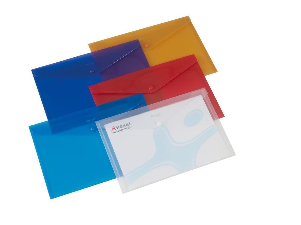 Rexel TS-110092 A4 Popper Wallet, Pack of 6,Blue,Orange,Purple,Red,White