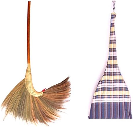 Kalokekala タイで天然芝ほうきちりとりヴィンテージレトロメイド 手作りほうき 新築祝いギフト 魔女ほうき タイほうき ほうきの柄竹スティックハンドル 香港草ほうき ほうきの柄太い 耐久性に優れたほうき
