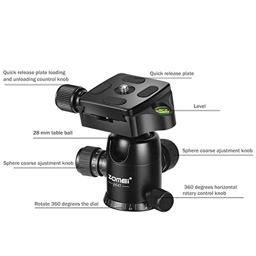 ZOMEI F647 64.5-Inch Camera Tripod Lightweight Aluminum Alloy Travel and Compact with 360 Degree Ball Head and Carrying Bag for Canon, Nikon, Sony, Samsung, Fuji Camera and DSLR