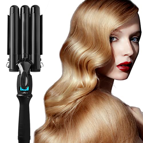 Curling Iron 3 Barrel Hair Waver Iron Black Jumbo Hair Crimper Beach