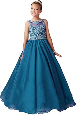 Aiduo Big Girls Floor Length Beaded Organza Pageant Dress (12, Jade)
