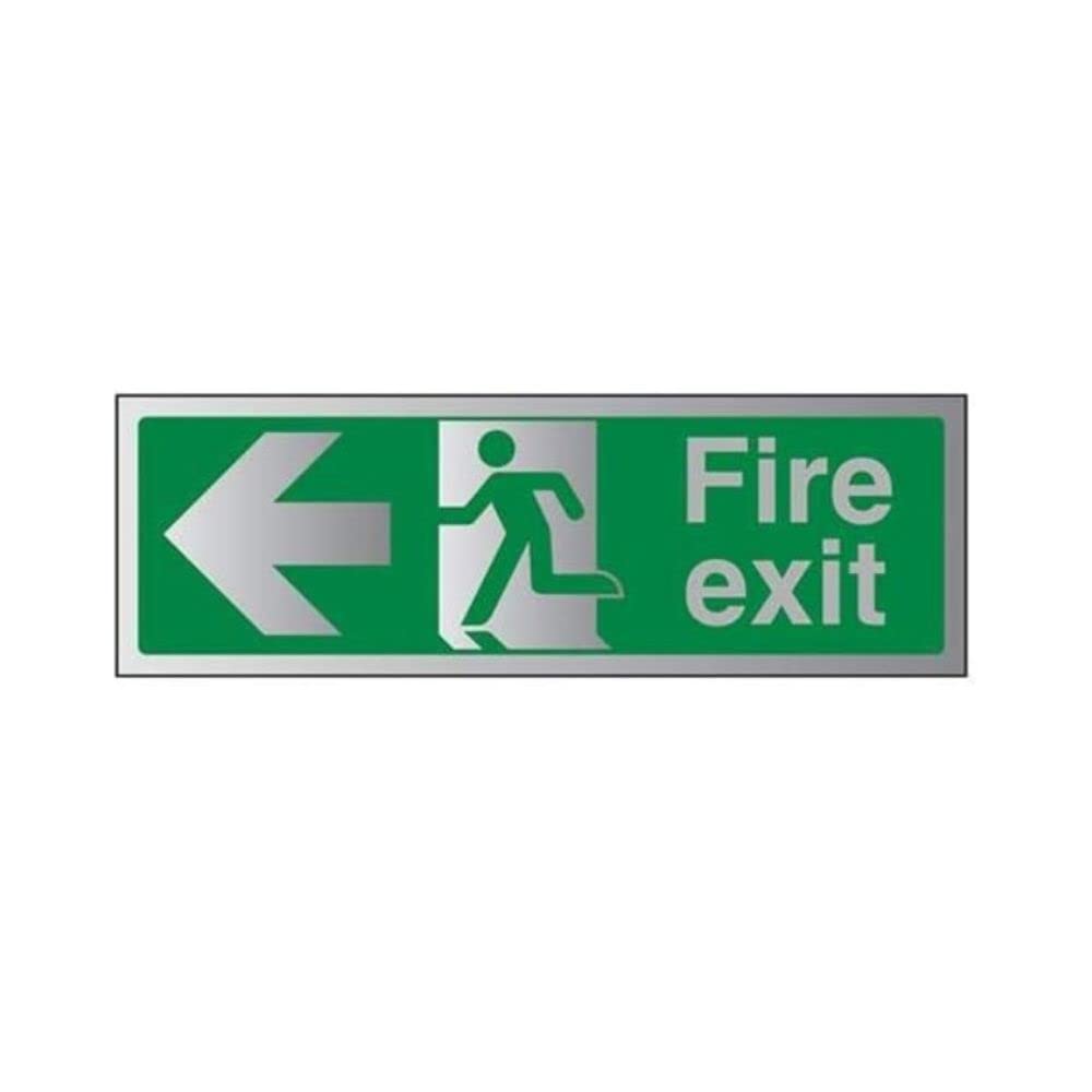 VSafety Fire Exit-Fire Exit Arrow Left Sign - 300mm x 100mm - 1.6mm Alu Rigid Plastic