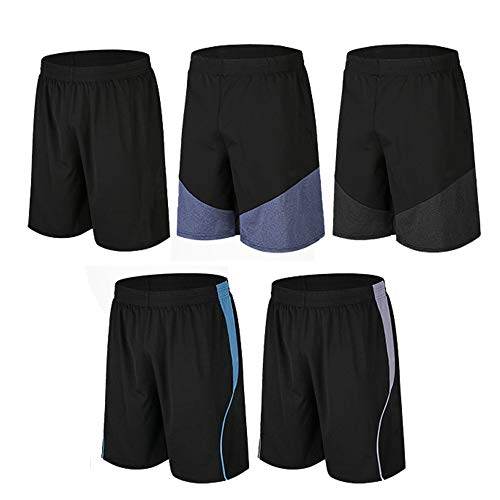 BUYJYA Men's Active Athletic Shorts 5 Pack for Workouts Basketball Football Badminton Exercise Training Running (5pcs, L)