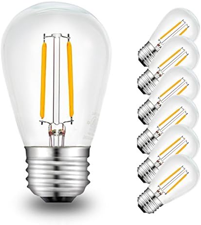 SOLLED LED Filament Bulb, 2W S14 Dimmable String Light Bulbs, E26 Base 2200K Warm White, 6pc LED Edison Bulbs for Bedside Lamp, Outdoor String Lights, Clear Glass UL Listed