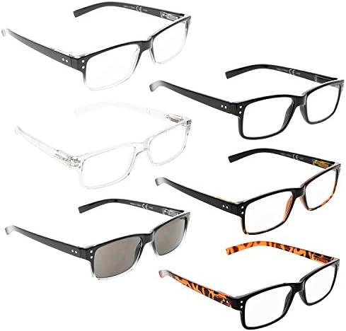 READING GLASSES 6 Pack Spring Hinge Comfort Readers Plastic Includes Sun Readers