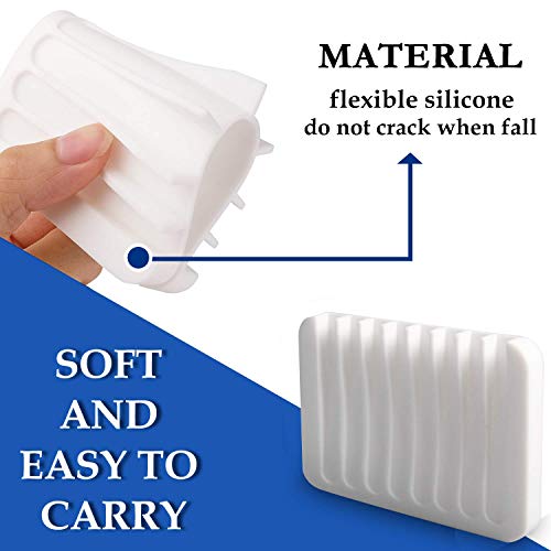Blasoul Silicone Soap Dish Soap Holder 4PCS White Soap Dish Holder Bathtub Tray Stand Saver Tray Case Rubber Drainer Dishes for Bar Soap Sponge Scrubber Shower Bathroom Kitchen Sink Anti-Slip Design
