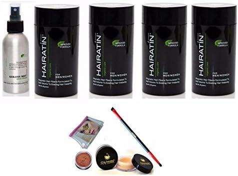 Bundle 6 Items: Hairatin 4x Hair Fibers+ Hold Fiber Spray + Matching Itay Brow Building Fiber Set (Dark Brown)