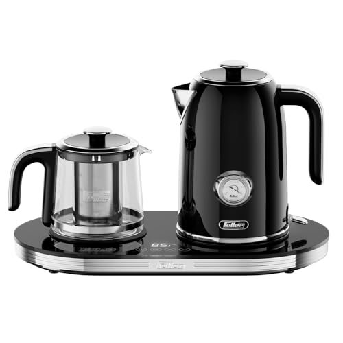 Feller Germany 2200 W 2-in-1 Retro Teamaker/Coffee Maker +1.7L Stainless Steel Electric Kettle with Strix, Adjustable Touch Teapot Temp+LED Display, TS490, 2Y Guarantee-UAE Version (Black)