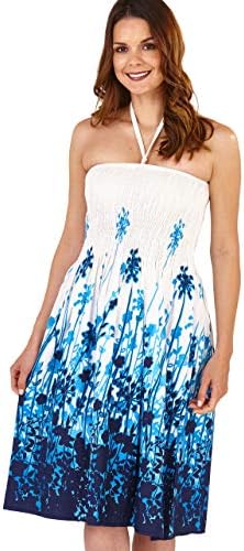 Womens Garden Floral 3 in 1 Midi Ladies Cotton Skirt Halter Neck Dress Pink