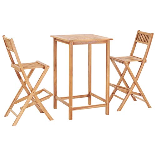 Tidyard Teakholz Bargarnitur Set 3-teiliges Bar-Set Gartenmöbel Bar + 2 Barhocker Stehtisch Strandbar Massiv