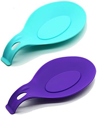 DAPOTO Silicone Spoon Rest Red Pink Blue Kitchen Cooking Spoon Holder 2-Pack Size Large (Light Blue/Purple)
