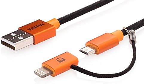iPhone/Android MFI Certified Lightning Micro USB Nylon Braided 2-in-1 Convertible Durable High Speed Charging Data Sync Super Cable for Apple Samsung Nexus LG HTC Motorola by Yatra (Aluminum)
