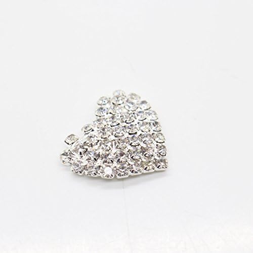 AngHui ShiPin 20pcs 22x22mm Heart Shaped Rhinestone Buttons Slider for Sew On Silver Plated Alloy Rhinestone Button Flatback Crystal Button For Baby Hair Accessories