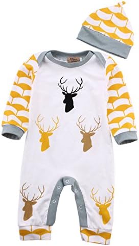 Cute Deer Baby Boys Girls Long Sleeve Bodysuit Romper Jumpsuit Hat Outfits Set
