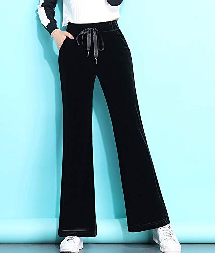Kedera Women's Corduroy Velvet Pants Comfy Pull on Elastic Waist Trousers Drawstring Pants Black