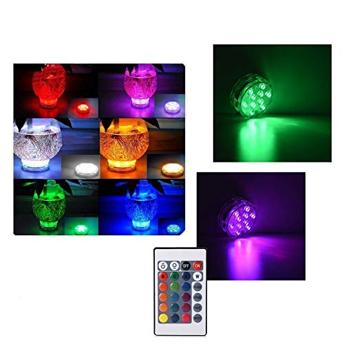 Submersible LED Lights Remote Control Underwater Battery Operated Light,10-LED Waterpoof MultiColor Lights for Wedding, Valentine's Day, Aquarium, Garden, Swimming Pool, Reusable Light 2Pack