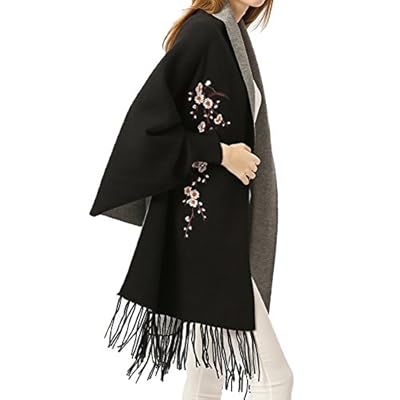 ZISUEX Women Embroidery Cloak Poncho Shawl Wrap Fashion Scarf Tassels Pashmina ZISUEX Women Embroidery Cloak Poncho Shawl Wrap Fashion Scarf Tassels Pashmina