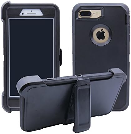iPhone 7 Plus Case, Heavy Duty Rugged Multi-Layer Hybrid Protective Shockproof Defender Armor Case Cover with Belt Clip and Built-in Screen Protector for iPhone 7 Plus (BLACK)