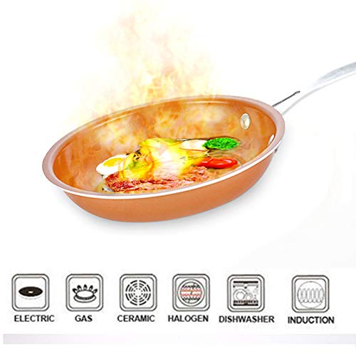 Xigeapg Non-Stick Frying Pan Copper Red Pan Induction Frying Pan Frying Pan Saucepan Oven Dishwasher Safe 8 Anti-Baking Frying Pan - Thumbnail 2
