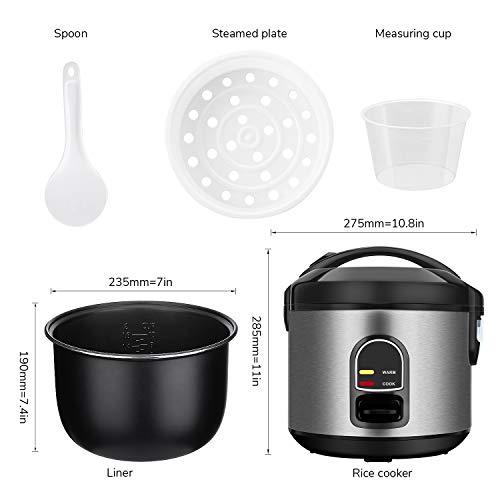 Electric Rice Cooker Food Steamer - Smart 10 cup Rice Cooker Steamer with Automatic Keep Warm Function, Perfect for Soups, Stews, Grains & Oatmeal (1.8L)