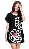Anatoky Women's Causal Loose Plus Size Batwing Sleeve Floral Dress Long Shirt Tunic Blouse Top
