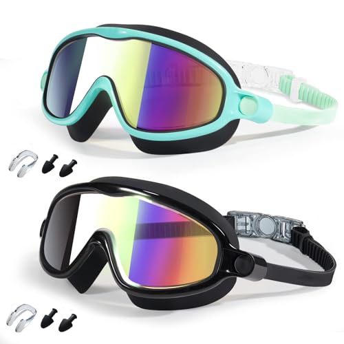 Kids Swim Goggles 2 Pack Pool Goggles Anti-Fog Anti-UV Wide View No Leaking Swimming Goggles for Children 3-14