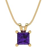 Clara Pucci 14K Yellow Gold Plated Solitaire 18" Box-Chain Necklace - Sterling Silver 2.5ct Princess Cut Amethyst Pendant
