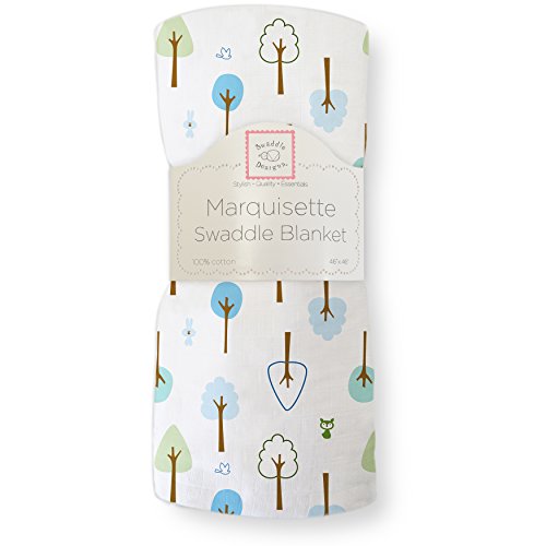 SwaddleDesigns Marquisette Swaddling Blanket, Premium Cotton Muslin, True Blue Cute and Calm