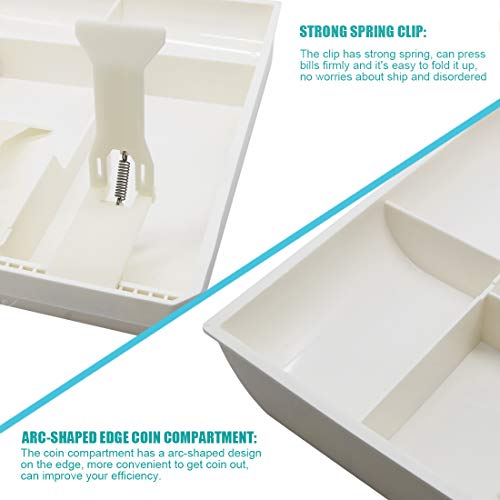 Cash Money Tray Replacement Drawer Register Insert Tray Storage Case with Plastic Clip (5 Bill/4 Coin-White) - Thumbnail 2