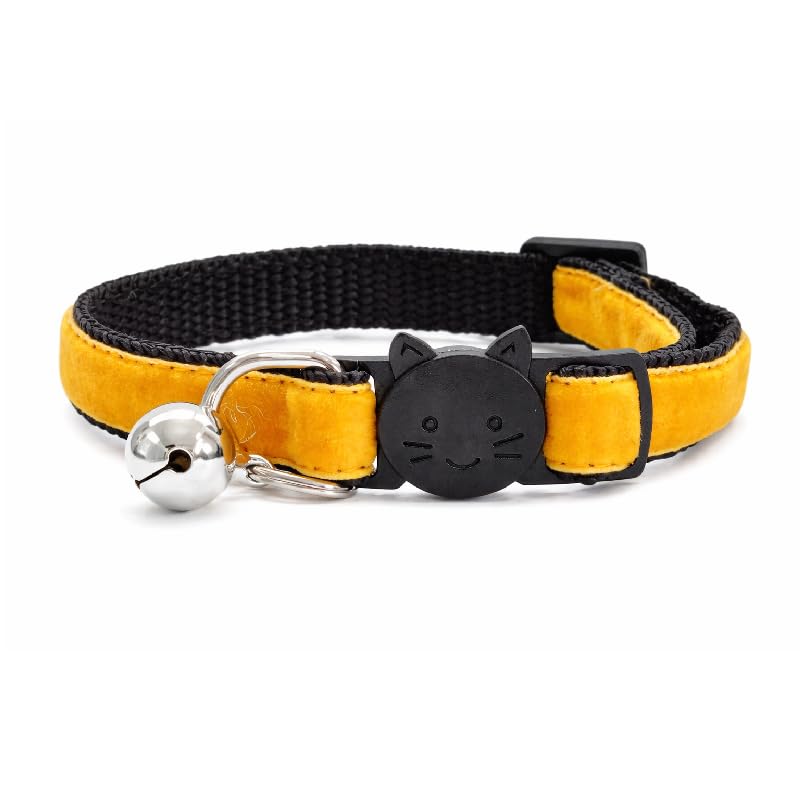 Velvet Cat Collars with Bell | Quick Safety Release Breakaway Buckle | Handmade in the UK | Available in Cat & Kitten Size | Gold Velvet — image 1