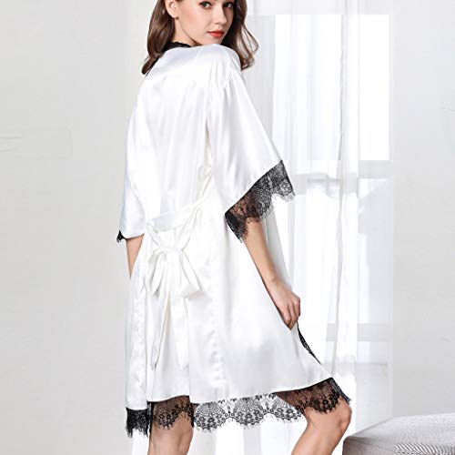 Emimarol Women's Sleepwear Sexy Lingerie Satin Lace Chemise Nightgown Loungewear S-XL White