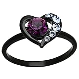 Black Stainless Steel Purple Round Cubic Zirconia Engagement Ring Women Size 5-10 SPJ