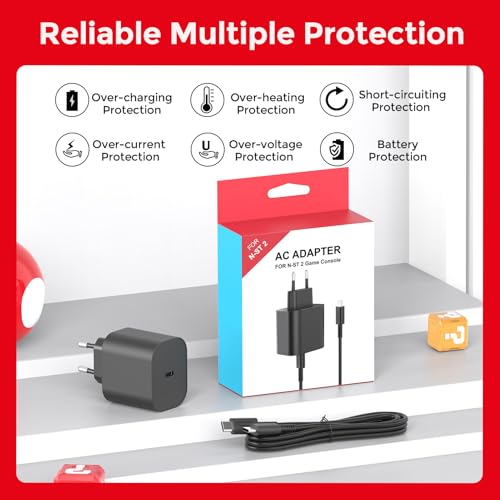 60W Charger for Switch 2, Fast Charger with 1.5M/5FT USB C Cable, Compatible with Nintendo Switch/OLED/Lite/Dock/Pro Controller/Deck - Support 4K TV Mode