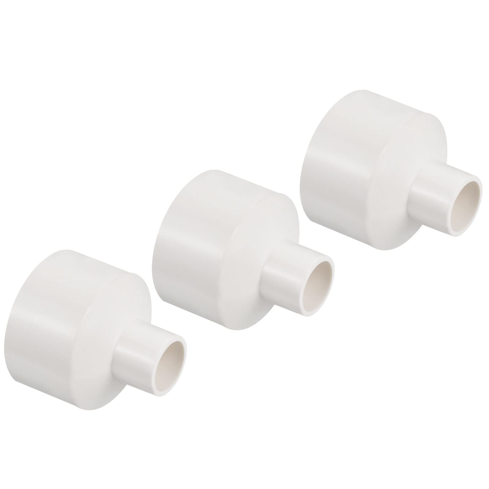 PATIKIL PVC Reducer Pipe Fitting 50x20mm, 3 Pack Straight Coupling Adapter Connector, White