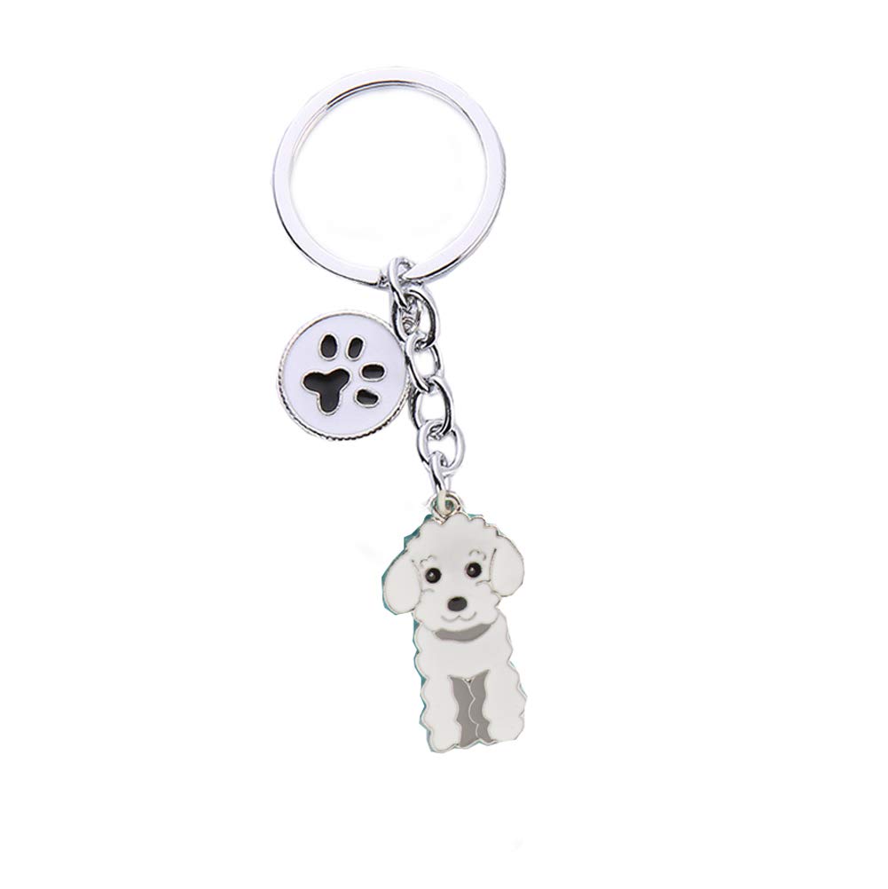 Dog Key-ring Keychain,10cm Cute Metal Dog Keychain Keyring Keyfob Bag Charm Best Birthday (White Poodle)