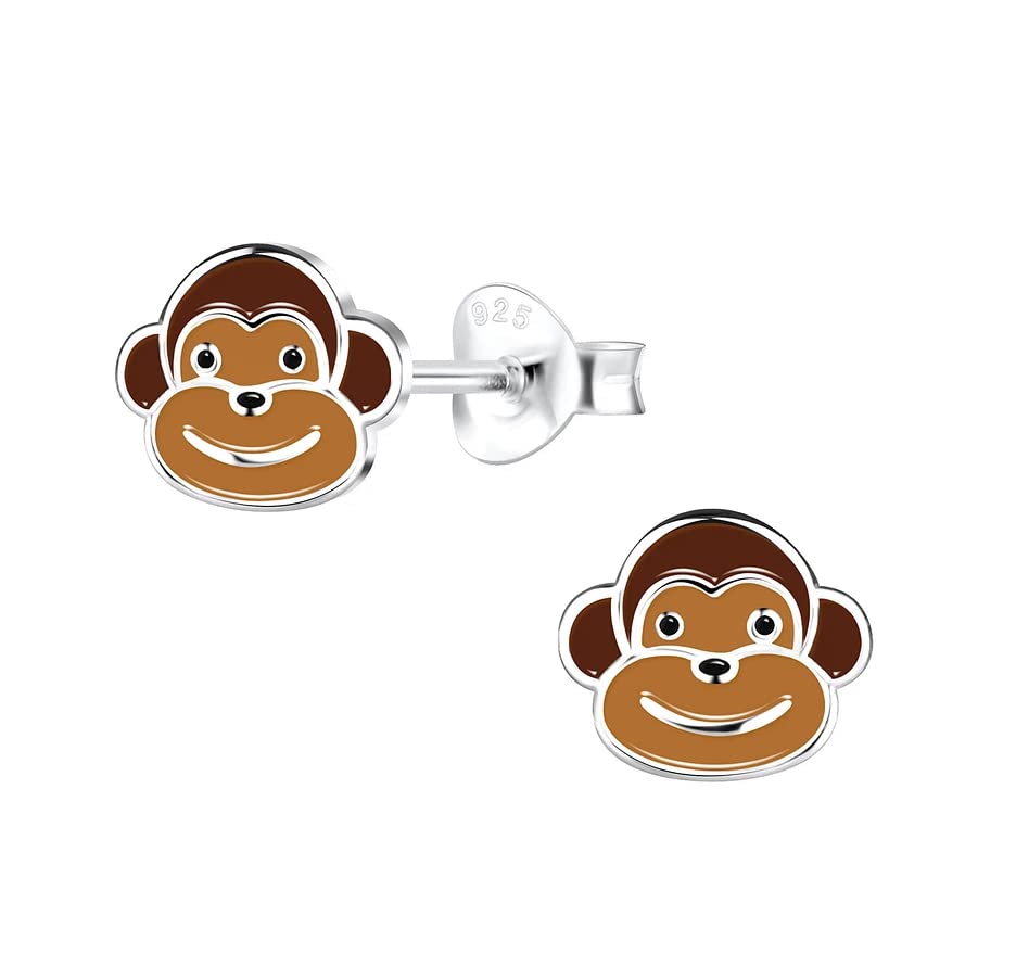 Monkey Stud Earrings - 925 Sterling Silver Zoo Animals